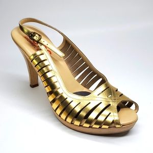 KORS Michael Kors Gold Ankle Strap Heels EUC